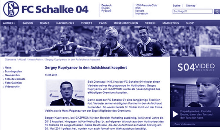 Screenshot von Schalkes Internetseite